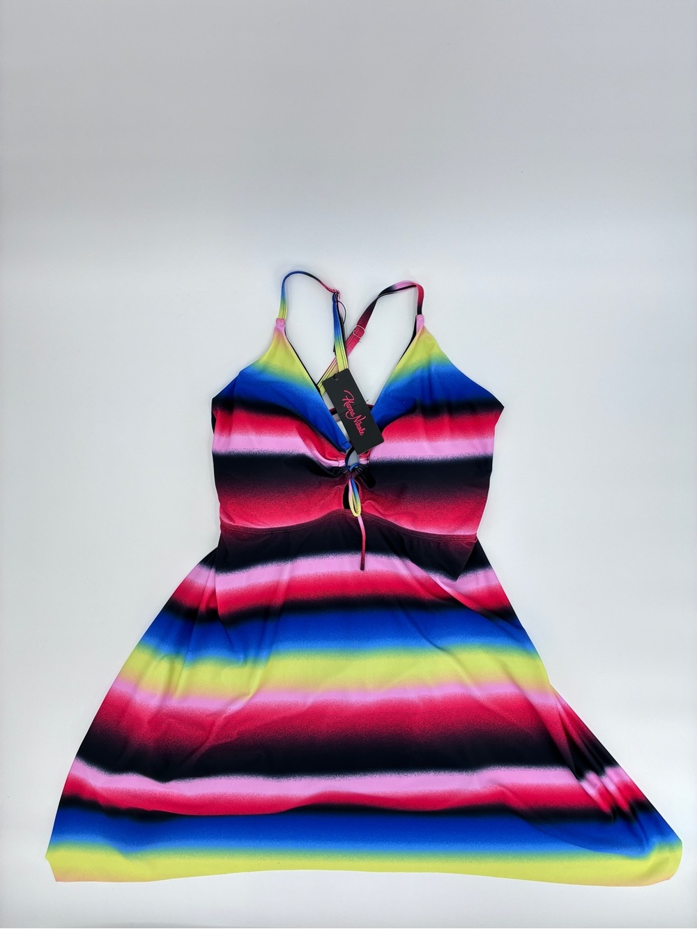 Hanna Nikole Plus Size Rainbow Colorful One Piece Beach Swim Dress Size 28W NWT